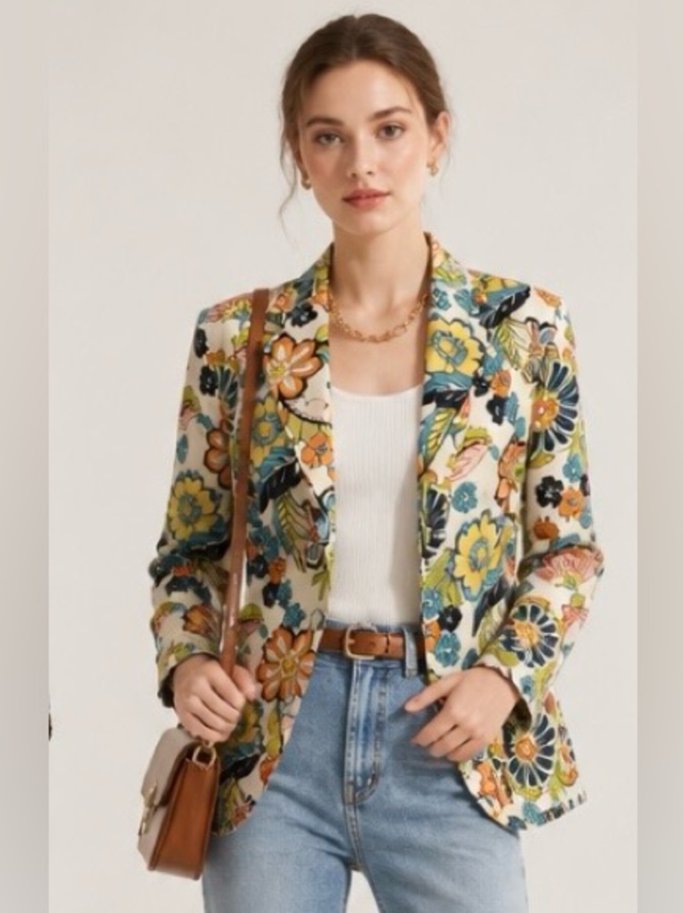 H HILFIGER Floral Textured Lined Multicolored Blazer Jacket Coloful Sz 4